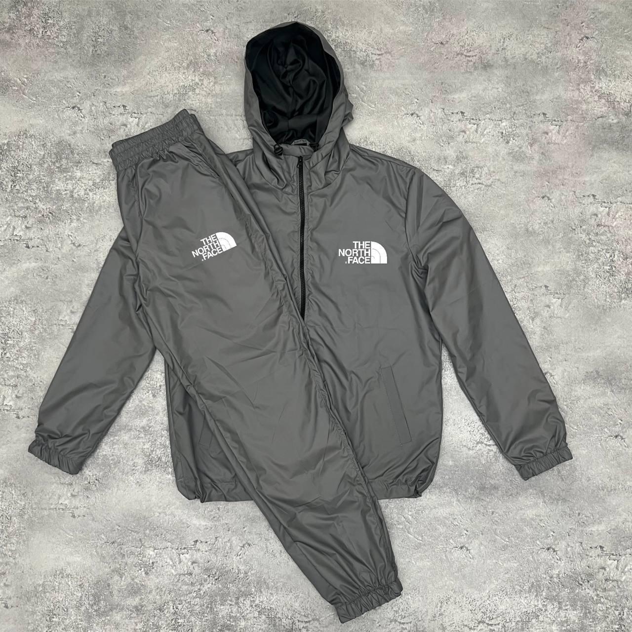 Чоловічий спортивний костюм The North Face на плащівці сірий Комплект Зе норт фейс з капюшоном