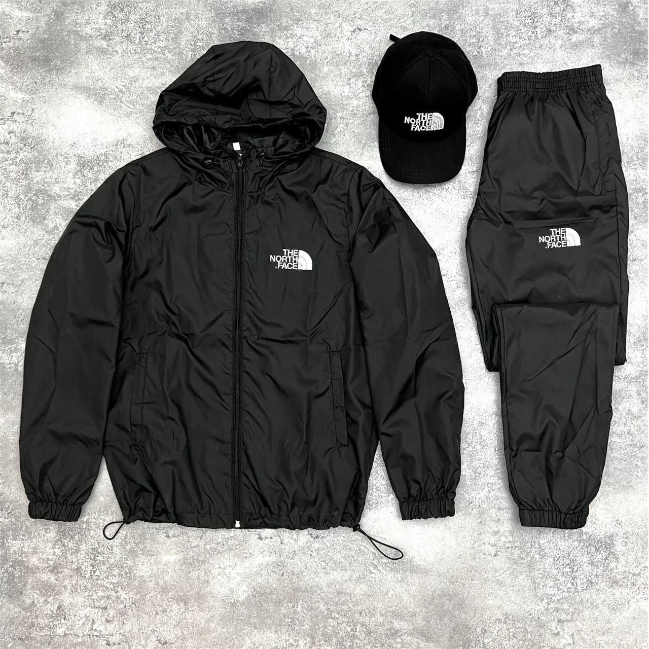 Чоловічий спортивний костюм The North Face на плащівці чорний Комплект Зе норт фейс + Кепка з капюшоном