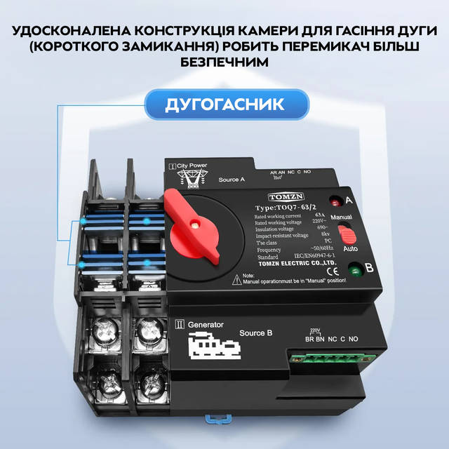 Автоматический переключатель ввода резерва (реле) TOMZN TOQ7-63/2P