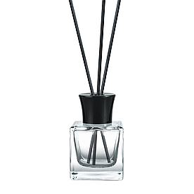 Прозорий скляний флакон для аромадифузору 30 мл "Cube" з чорною кришкою (флакон+кришка+пробка)