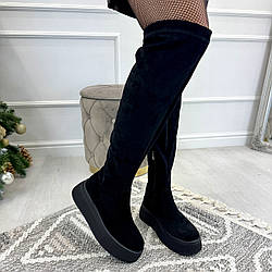 Ботфорти панчохи жіночі замшеві. Колір чорний