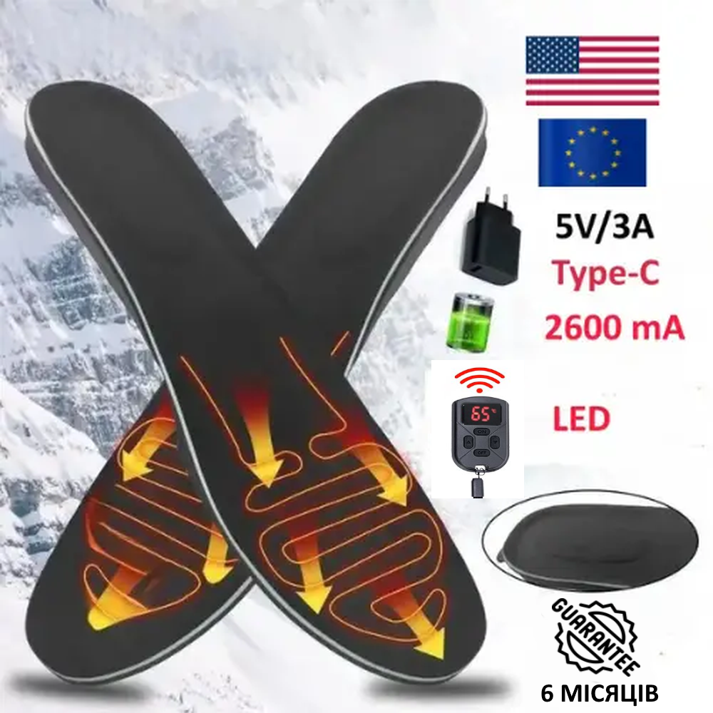 Устілки з підігрівом та потужним акумулятором на пульту "Inkon premium turbo 2600 Eva led" швидка зарядка 3A L