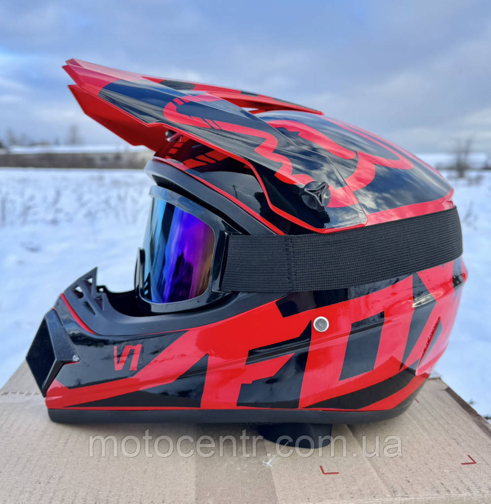 Мотошолом кросовий ендуро FOX blackred + Окуляри в ПОДАРУНОК