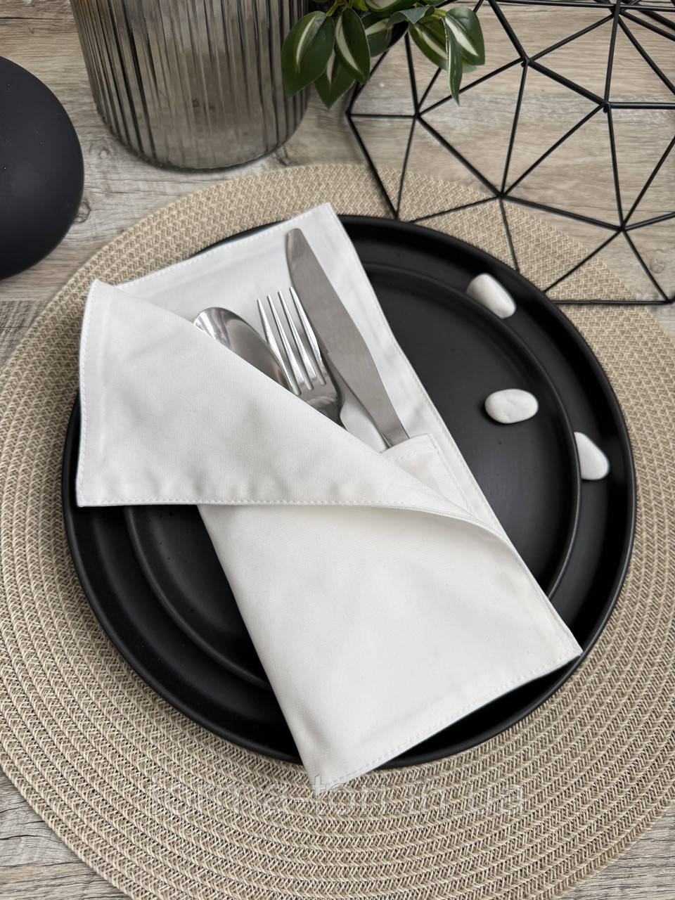 Чохол для вилок та ножів, молочний, конверт на чотири відділення, фото 1