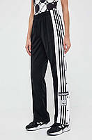 Жіночі широкі спортивні штани з ломпасами на кнопках Adidas, чорні L/XL