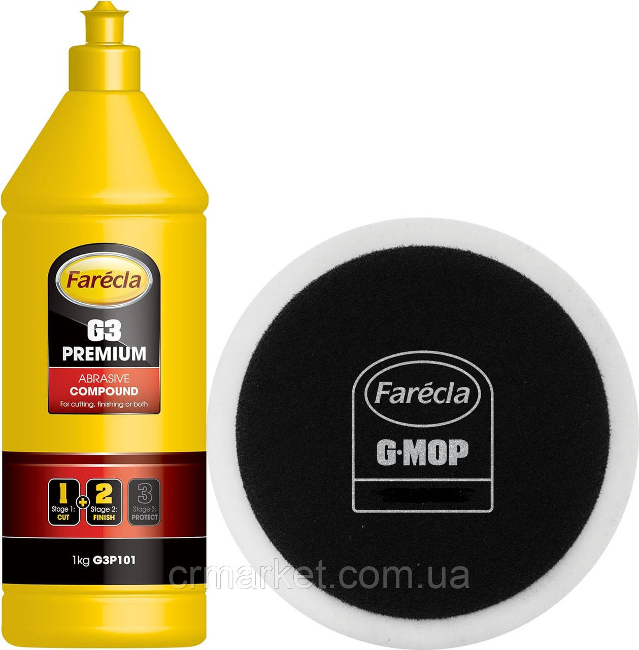 Набір абразивна паста FARECLA G3 Premium № 1+2, 1 кг + Коло полірувальне FARECLA біле G Mop 6, жорстке, фото 1