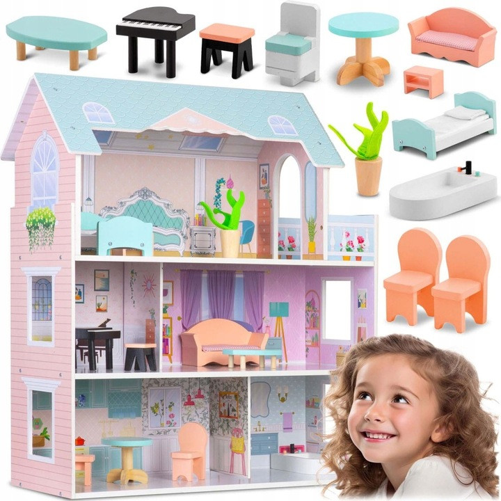 Великий 3-поверховий дерев'яний ляльковий будиночок Ricokids RK-878