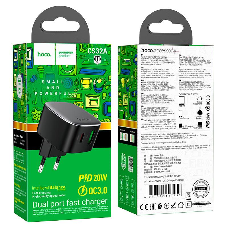 Мережевий зарядний пристрій Hoco CS32A Rise PD20W + QC3.0, фото 1
