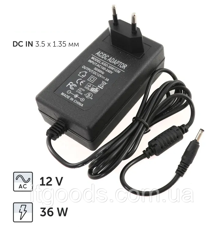 Блок живлення 12V 3A 3.5*1.35 для мережевого обладнання D-link, хаба, комутатора, маршрутизатора, роутера