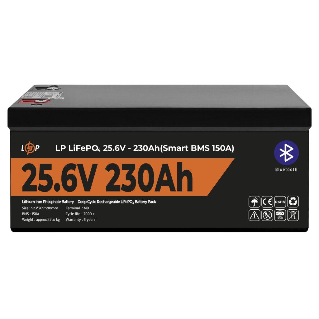 Акумулятор LP LiFePO4 25,6V - 230 Ah (5888Wh) (Smart BMS 150А) з BT пластик