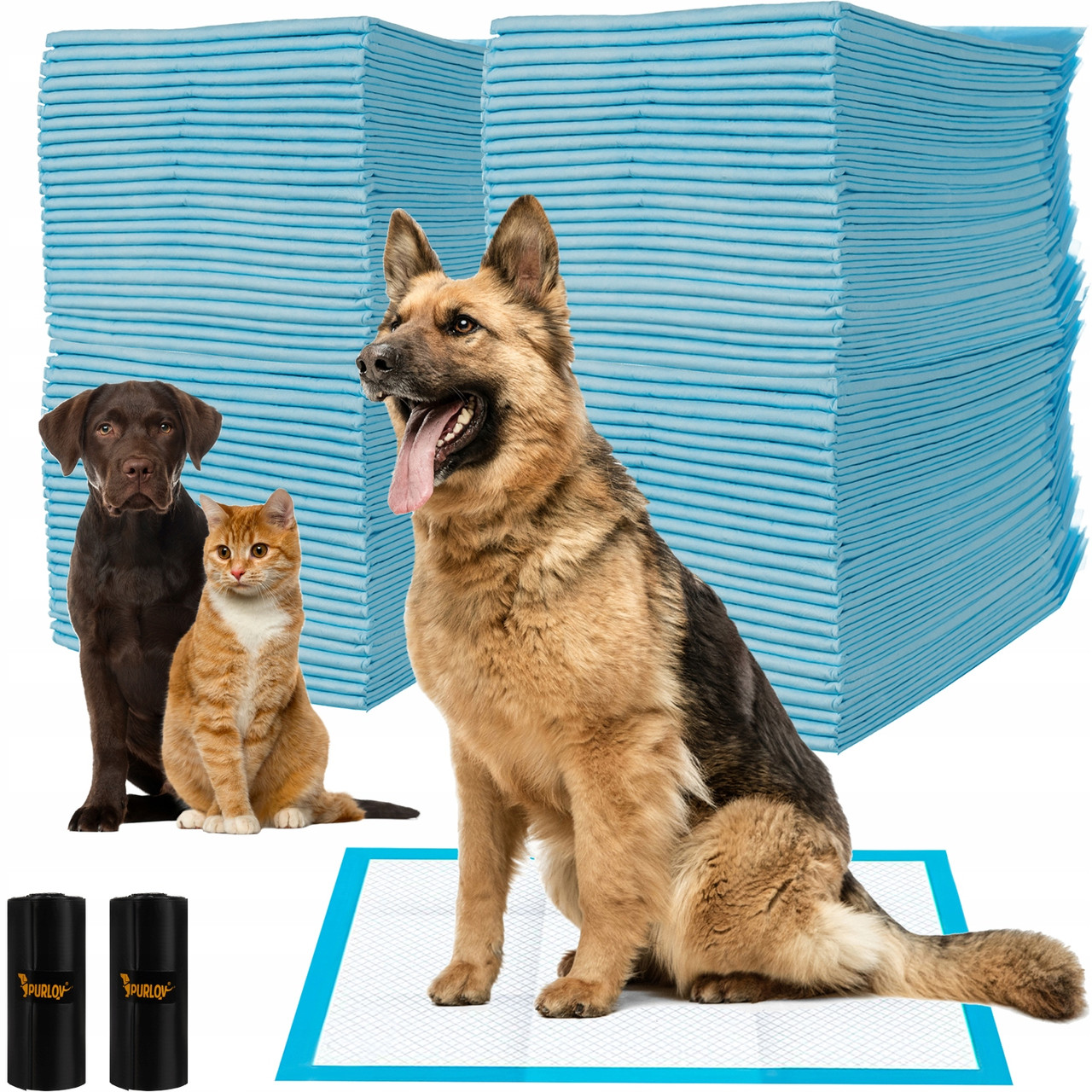 Пелюшки гігієнічні поглинаючі для собак Purlov 60 х 90 см 100 шт + 2 рулони пакетів (21603)