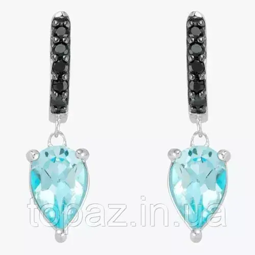 Сережки срібні 925 натуральний блакитний топаз (SKY TOPAZ), шпінель.
