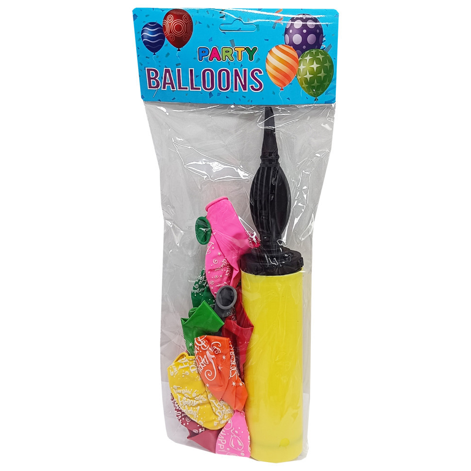 Повітряні кульки "Happy Birthday" MK 5482(Yellow) 12 дюймів, 10 штук, 7 кольорів, насос 27 см, фото 1