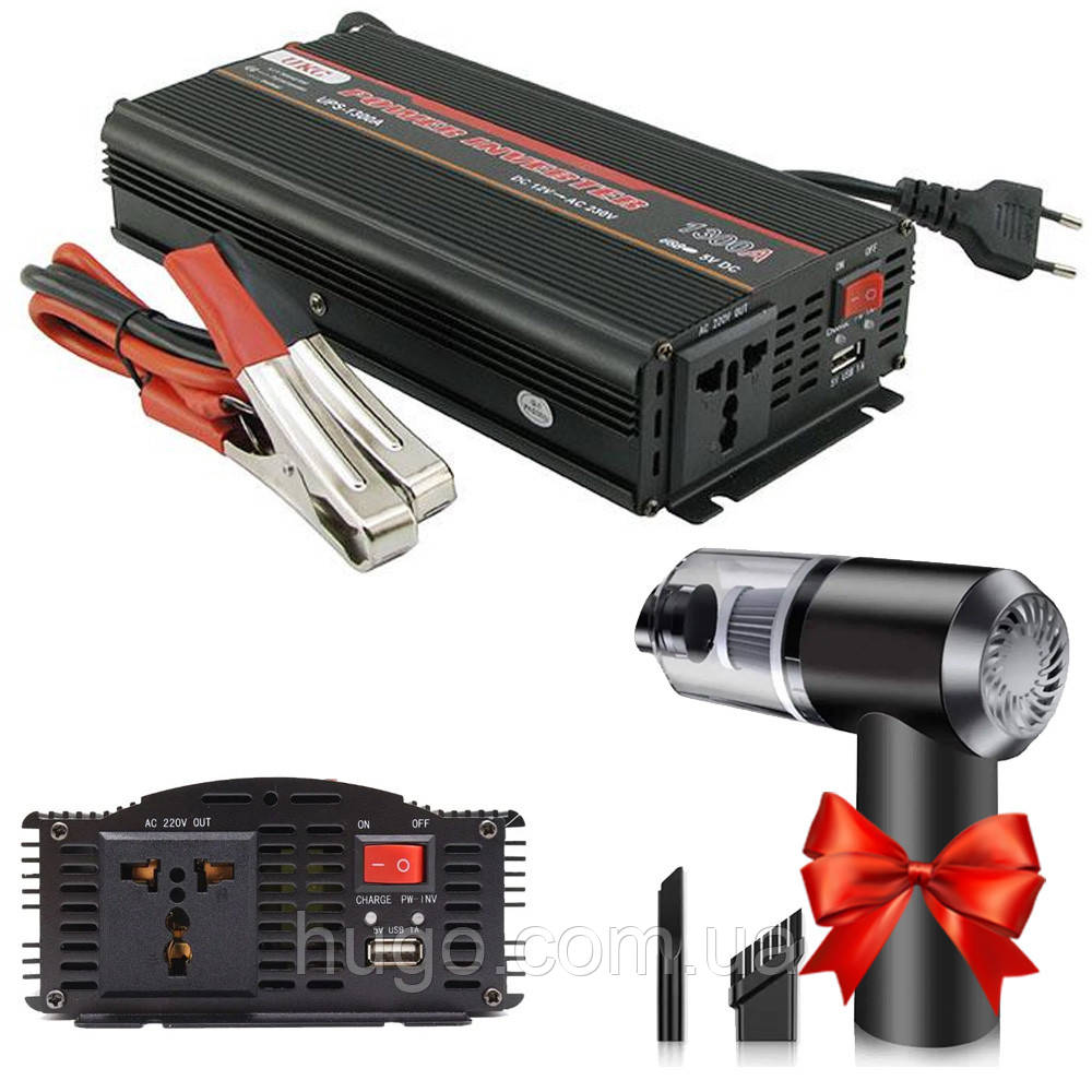 Інвертор 12-220V (1300W) UPS-1300А + Подарунок Автопилосос Vacuum cleaner / Перетворювач напруги, фото 1