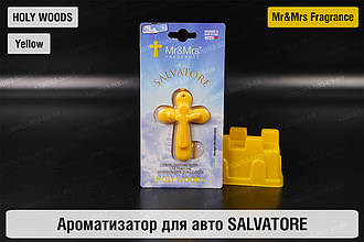 Ароматизатор для авто SALVATORE жовтий із ароматом СВЯТОГО ЛІСУ/HOLY WOODS – Mr&Mrs Fragrance