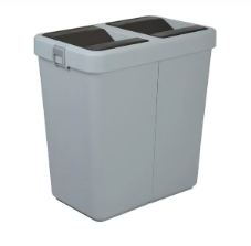 Відро для сміття подвійне 40+40 л пластикове сіре, з поворотною кришкою 55*35,5*59см, фото 1