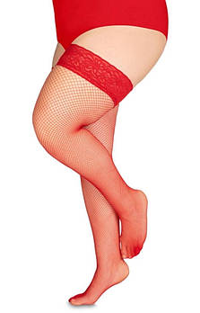 Панчохи в сіточку на силіконі великого розміру Annes Calze Rete червоні 5/6 7/8