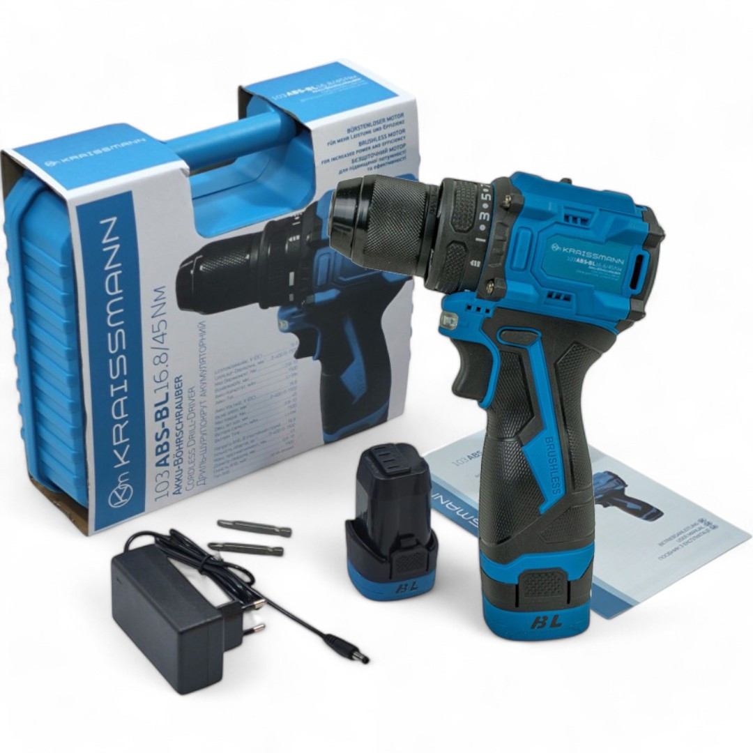 Акумуляторний шуруповерт KRAISSMANN 103 ABS-BL 16.8/45 Nm (16.8В, 2 акум. КЕЙС, НІМЕЧЧИНА)