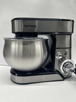 Стаціонарний міксер тістоміс Rainberg RB-8086 з металевою чашею планетарне обертання 5л 3800Вт Срібний, фото 2