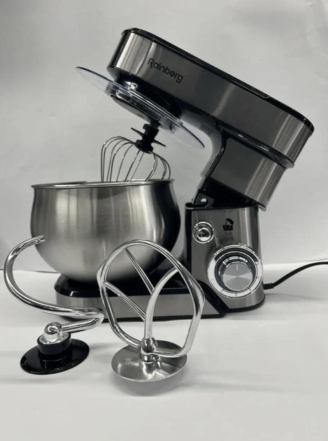 Стаціонарний міксер тістоміс Rainberg RB-8086 з металевою чашею планетарне обертання 5л 3800Вт Срібний