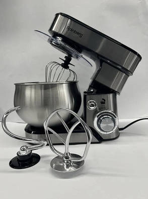 Стаціонарний міксер тістоміс Rainberg RB-8086 з металевою чашею планетарне обертання 5л 3800Вт Срібний, фото 1