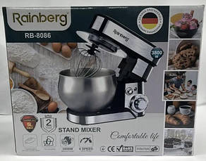 Стаціонарний міксер тістоміс Rainberg RB-8086 з металевою чашею планетарне обертання 5л 3800Вт Срібний, фото 4