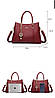 Жіноча сумочка з натуральної шкіри з брелком кішки темно-червона, фото 3