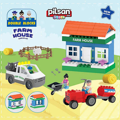 Блочний дитячий конструктор Ферма з будиночком Розвиваючий ігровий набір техніка фігурки тварин інструменти
