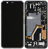 Дисплей модуль тачскрин Google Pixel 4 чорний P-OLED оригінал з рамкою Clearly White (жовтогаряча кнопка)