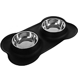 Миска подвійна для котів і собак Purlov 2 x 450 мл, метал + силікон (21632), фото 4