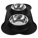 Миска подвійна для котів і собак Purlov 2 x 450 мл, метал + силікон (21632), фото 5
