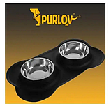 Миска подвійна для котів і собак Purlov 2 x 450 мл, метал + силікон (21632), фото 6