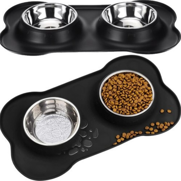 Миска подвійна для котів і собак Purlov 2 x 450 мл, метал + силікон (21632), фото 1