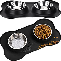 Миска подвійна для котів і собак Purlov 2 x 450 мл, метал + силікон (21632)