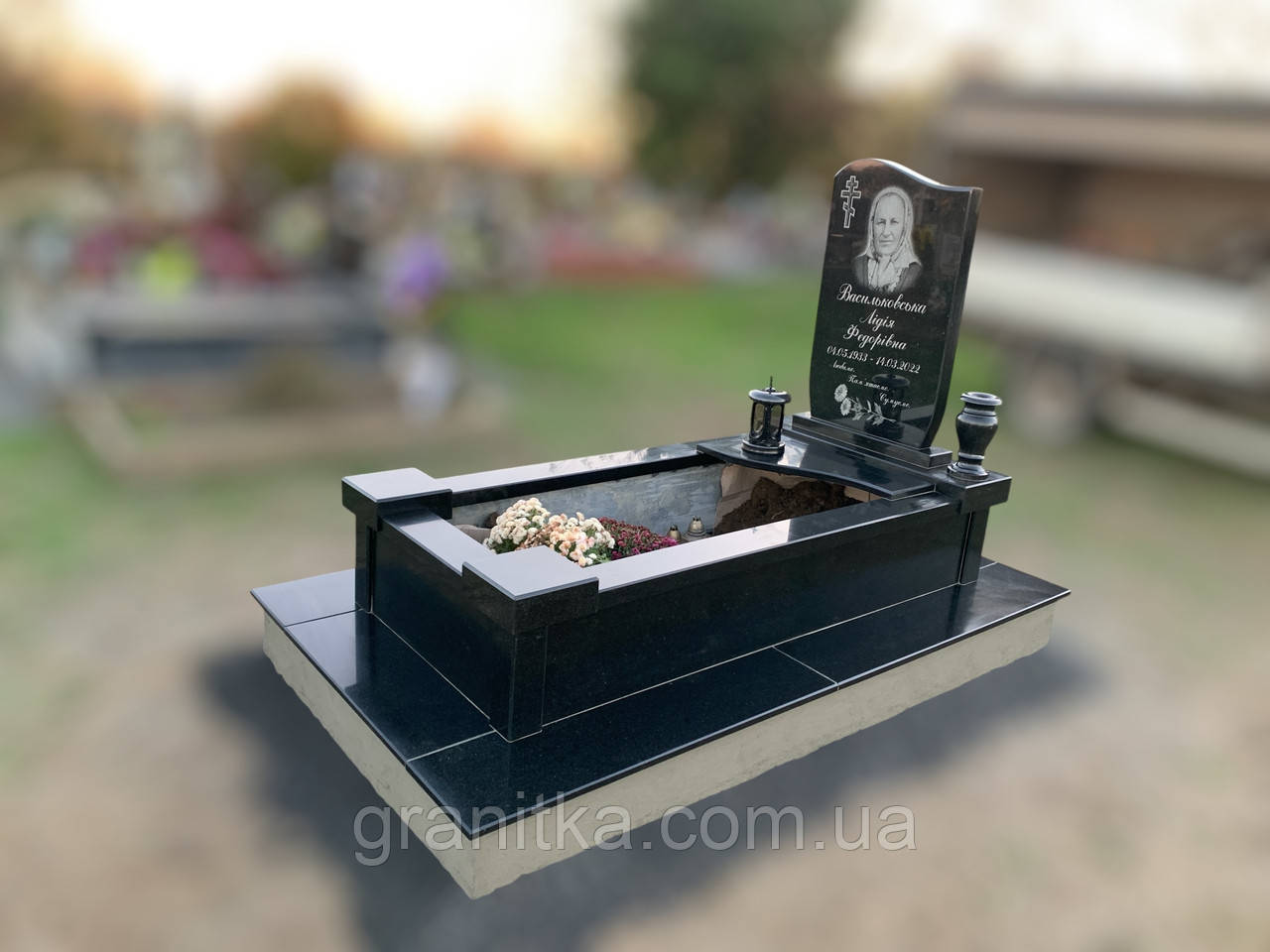 Памятник одинарний плита чорний граніт 116, фото 1