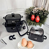 Каструлі чорні гранітні квадратні Higher Kitchen каструлі з силіконовими кришками набір посуду 8 предметів, фото 4