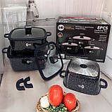 Каструлі чорні гранітні квадратні Higher Kitchen каструлі з силіконовими кришками набір посуду 8 предметів, фото 7