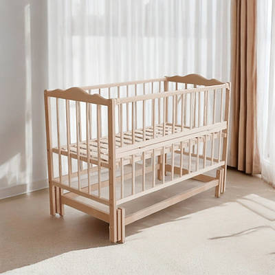 Ліжечко дерев'яне для дитини від народження маятниковий механізм відкидний бортик бук колір натурального дерева