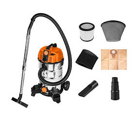 Пилосос професійний Neo Tools, 1600Вт, 18 кПа, контейнер 35л, HEPA, колеса, 7.5кг