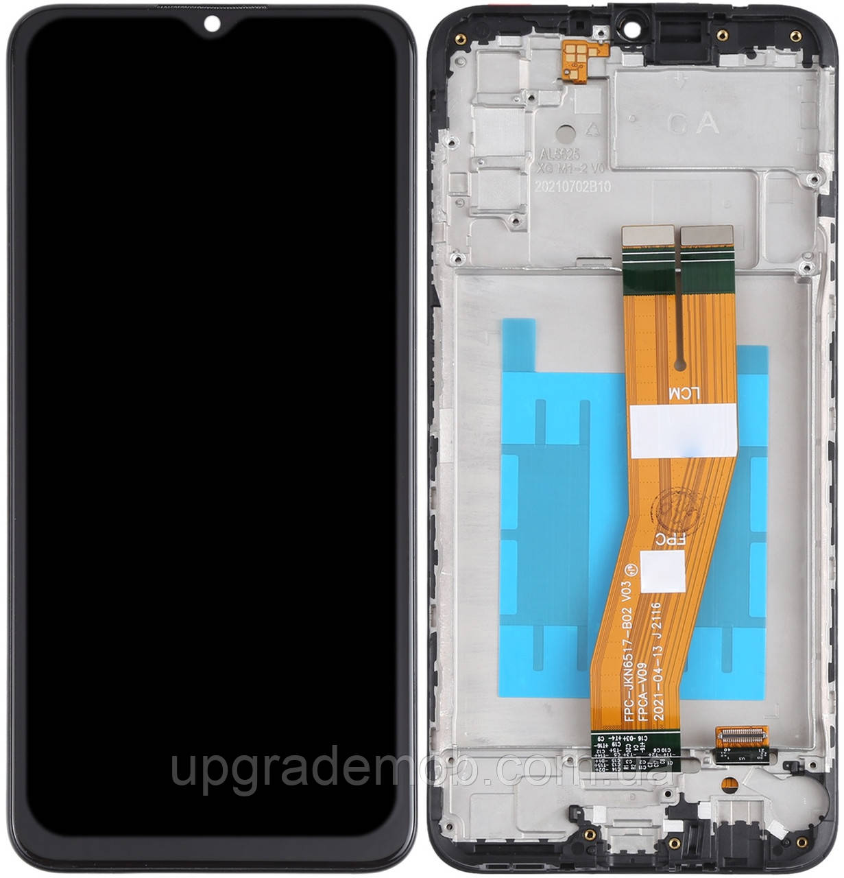 Дисплей модуль тачскрин Samsung A037G Galaxy A03s чорний 163 x 72 mm з жовтим шлейфом оригінал із рамкою