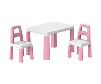 Дитячий стіл та два стільці ТехноK Рожевий/Білий Двомісний стіл для дітей Пластиковий столик для дітей