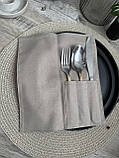 Куверт, чохол для столових приборів, три відділення, бежевого кольору, льон, фото 4