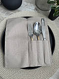 Куверт, чохол для столових приборів, три відділення, бежевого кольору, льон, фото 3