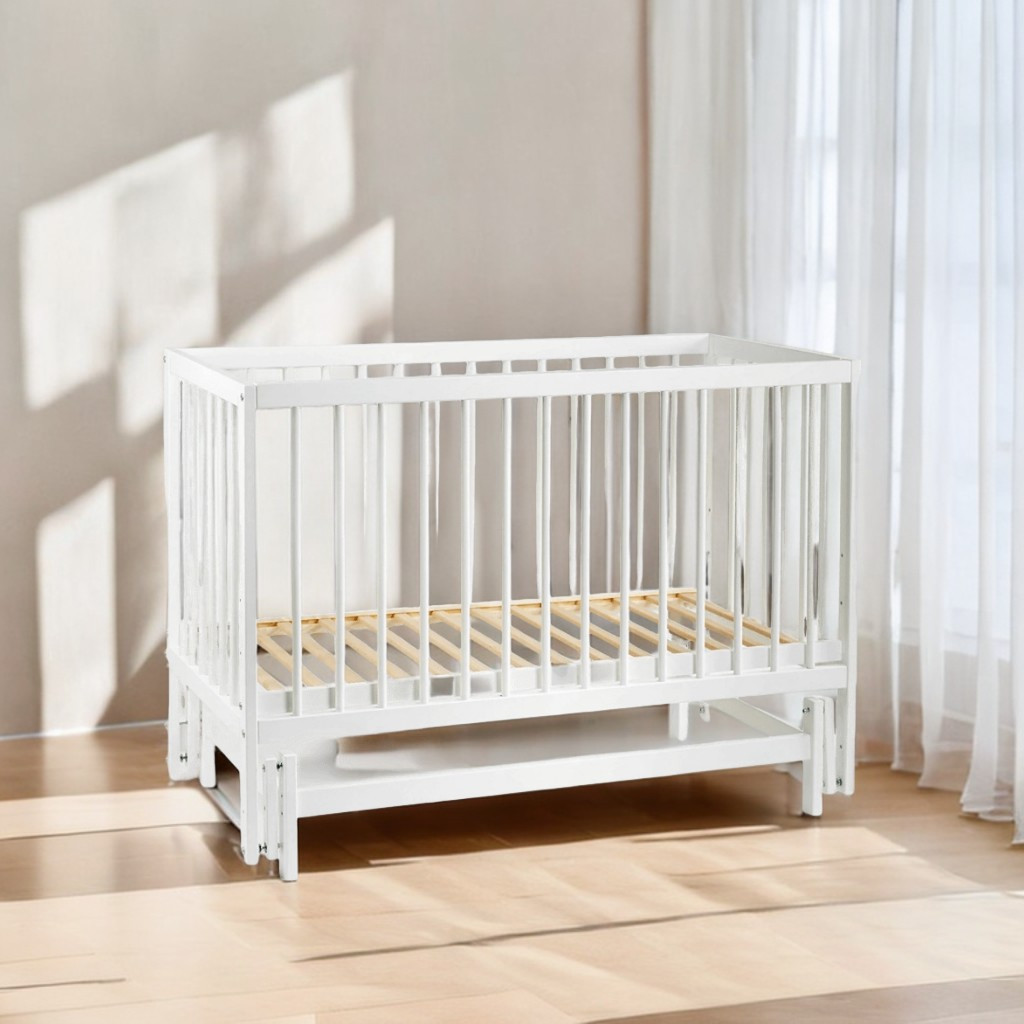 Дитяче ліжечко для комфортного сну малюка з народження Колиска з висувною паличкою колір білий натуральний, фото 1