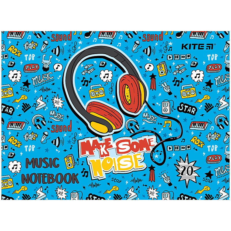 Зошит для нот Kite Headphones K24-405, А5, 20 аркушів, фото 1