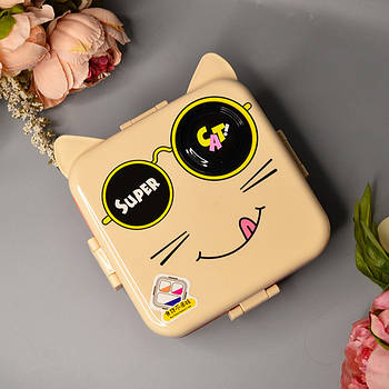 Дитячий ланч-бокс герметичний прямокутний з роздільником та ложкою 23*19 см “Cat”