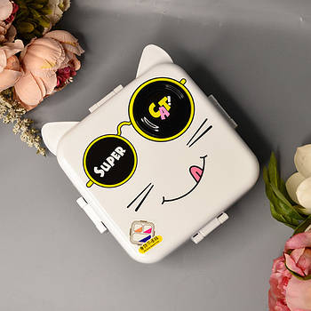 Дитячий ланч-бокс герметичний прямокутний з роздільником та ложкою 23*19 см “Cat”