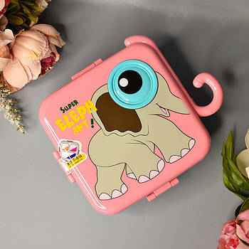 Дитячий ланч-бокс герметичний прямокутний з роздільником та ложкою 23*19 см “Cat”