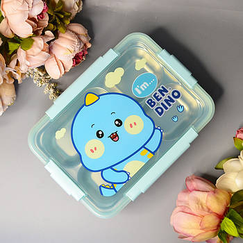 Дитячий ланч-бокс герметичний прямокутний з роздільником та приборами “Dino”