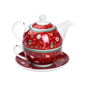 Порцеляновий чайник для заварювання на 500 мл і чашка з блюдцем на 300 мл Christmas
